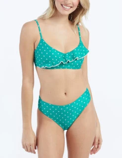 The Limited-Edition High Leg Mid Rise Bikini Bottom - Seaglass Dot 5 The Limited-Edition High Leg Mid Rise Bikini Bottom - Seaglass Dot -Summersalt Shop ModelDetailFront 55