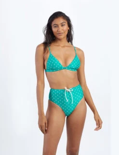 The Lace-Up High Leg High Rise Bikini Bottom - Seaglass Dot 7 The Lace-Up High Leg High Rise Bikini Bottom - Seaglass Dot -Summersalt Shop ModelFront 53