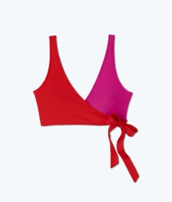 The Perfect Wrap Bikini Top - Lava & Hibiscus -Summersalt Shop PWBikiniTop Hibiscus Lava Flat