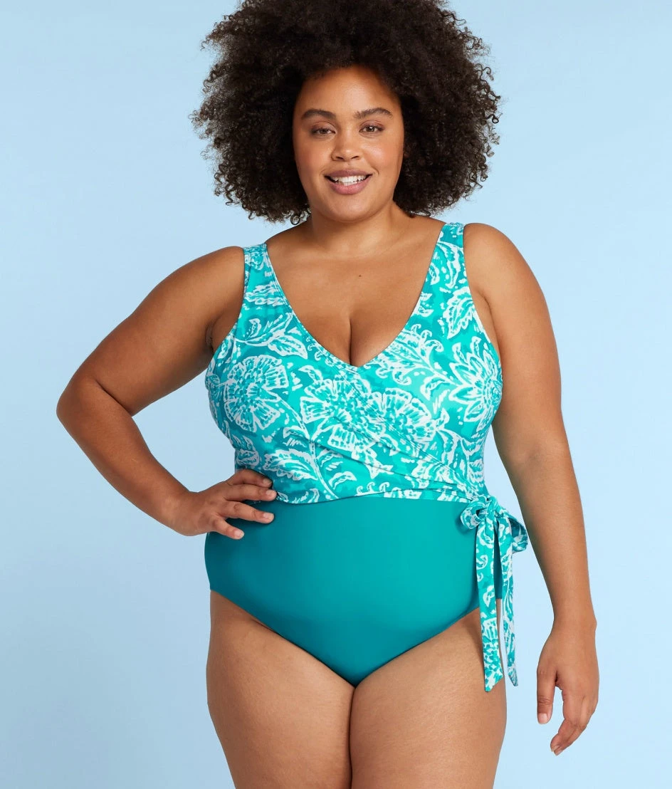 The Perfect Wrap One-Piece - Batik in Seafoam & Harbor The Perfect Wrap One-Piece - Batik In Seafoam & Harbor -Summersalt Shop PWOPBatikinSeaFoam HarborFront1