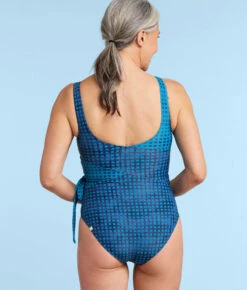 The Perfect Wrap One-Piece - Mixed Gingham In Calypso & Deep Sea -Summersalt Shop PWOPMixedGinghaminDeepSea CalypsoBack2