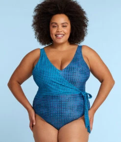 The Perfect Wrap One-Piece - Mixed Gingham In Calypso & Deep Sea -Summersalt Shop PWOPMixedGinghaminDeepSea CalypsoFront1