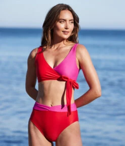 The Perfect Wrap Bikini Top - Lava & Hibiscus -Summersalt Shop PWOP Bikini Top Hibiscus Lava Lifestyle 3