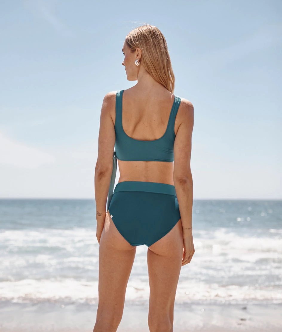 The Perfect Wrap Bikini Top - Bluestone & Mist The Perfect Wrap Bikini Top - Bluestone & Mist -Summersalt Shop Perfect Wrap Bikini Top Stone Blue Oceanside 3