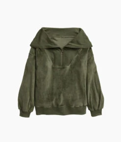 The Plush Velour Half-Zip Pullover - Olive 6 The Plush Velour Half-Zip Pullover - Olive -Summersalt Shop Plush Velour Half Zip Pullover Olive 5