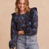 The Countryside Poplin Ruffle Blouse - Rustic Floral In Midnight -Summersalt Shop PoplinRuffleBlouse RusticFloralMidnight Front Crop2 465a16d9 8db5 41ff baed 40473dac7b0c