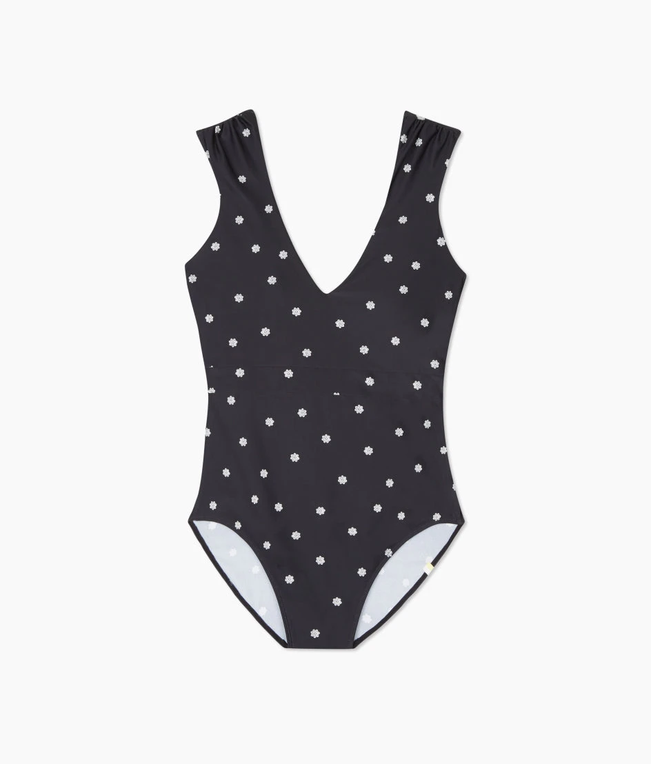 The Ruched Backflip - Microfloral in Sea Urchin & White Sand The Ruched Backflip - Microfloral In Sea Urchin & White Sand -Summersalt Shop Ruched Backflip Embroidered Floral Nero 4