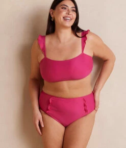 The Ruffle High Leg High Rise Bikini Bottom - Spritz -Summersalt Shop RuffleHighLegHighRiseBikiniBottom Spritz Front Crop