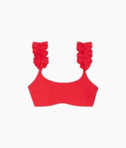 The RippleRib Ruffle Bikini Top - Lava -Summersalt Shop Ruffle Strap Bikini Top Lava Ribbed FLAT