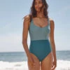 The Seascape Sweetheart One Piece - Bluestone & Mist -Summersalt Shop Seascape Sweetheart One Piece Stone Blue Oceanside 2