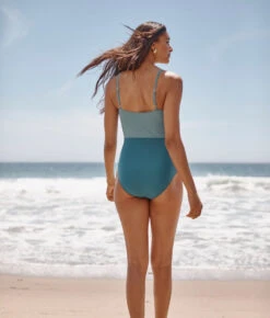 The Seascape Sweetheart One Piece - Bluestone & Mist 4 The Seascape Sweetheart One Piece - Bluestone & Mist -Summersalt Shop Seascape Sweetheart One Piece Stone Blue Oceanside 3