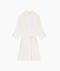 The Silky Luxe Short Effortless Shirtdress Cover-Up - Beach Stripe In Sandshell 5 The Silky Luxe Short Effortless Shirtdress Cover-Up - Beach Stripe In Sandshell -Summersalt Shop Silky Lux Effortless Shirtdress Cover Up Stripe White FLAT cb4c112d edc0 4ce5 a602 8973cbd4628c