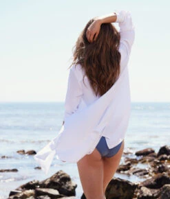 The Silky Luxe Short Effortless Shirtdress Cover-Up - Cloud White