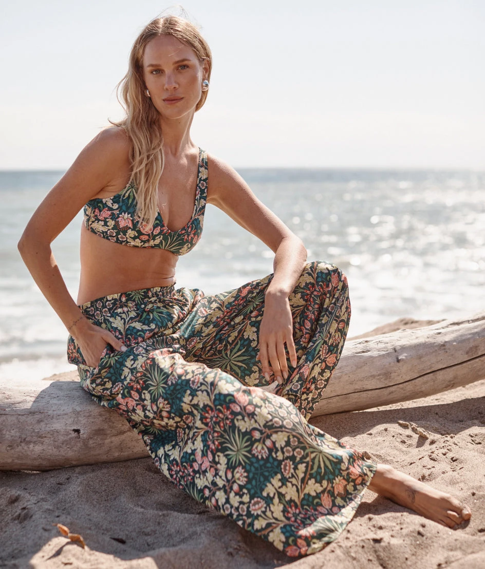 The Silky Luxe Palazzo Pants With Ties - Hyacinth In Sunburst & Teal -Summersalt Shop