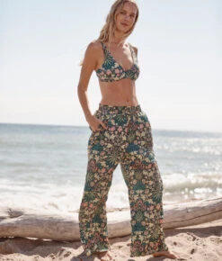 The Silky Luxe Palazzo Pants With Ties - Hyacinth In Sunburst & Teal -Summersalt Shop Silky Luxe Palazzo Pants with Ties Hyacinth in Sunburst Teal 3