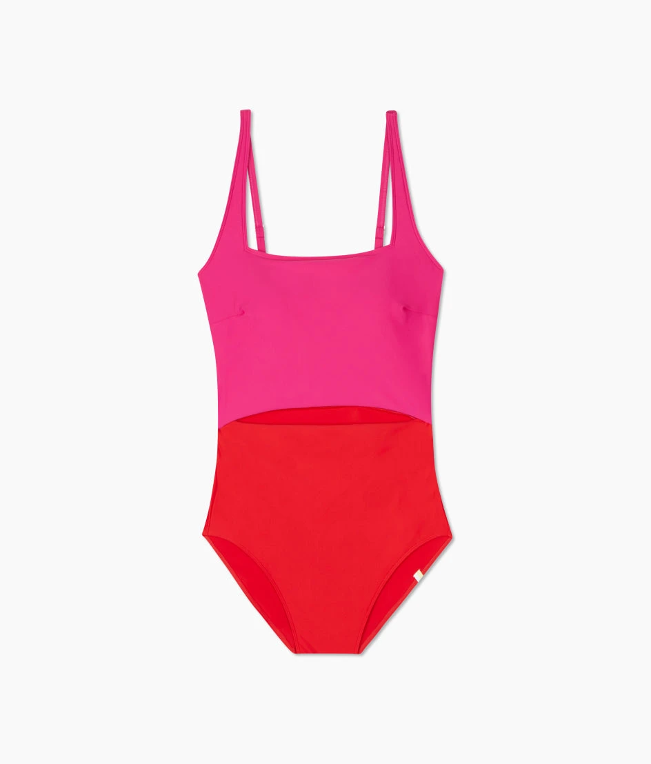 The Canal Cutout One-Piece - Lava & Hibiscus The Canal Cutout One-Piece - Lava & Hibiscus -Summersalt Shop Square Neck One Piece Cut Out Lava Hibiscus Flat New