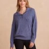 The Coziest Cashmere Blend Ribbed Half-Button Sweater - Steel