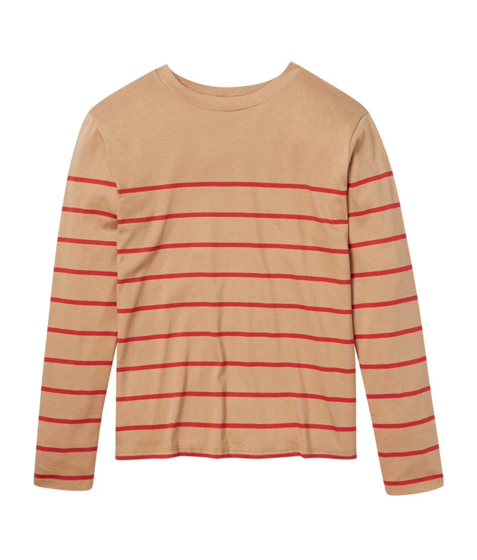 The Luxe Pima Long Sleeve Tee - Toffee & Lava Stripe The Luxe Pima Long Sleeve Tee - Toffee & Lava Stripe -Summersalt Shop