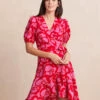 The Silky Luxe Puff Sleeve Beach To Brunch Wrap Dress - Pop Floral In Lava -Summersalt Shop TheSilkyLuxePuffSleeveBeachtoBrunchWrapDress PopFloralinLava 1