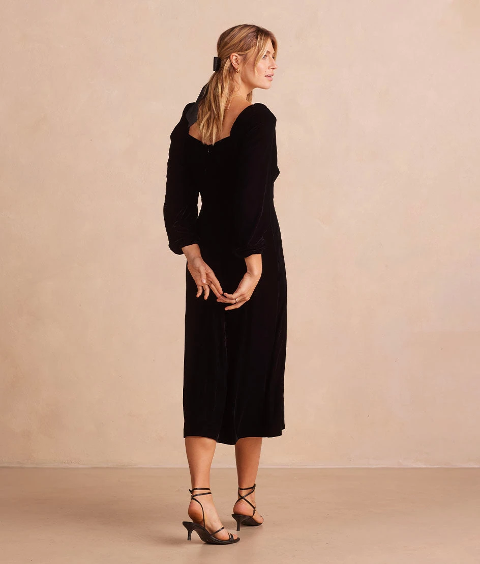 The Sustainable Velvet Collection Sweetheart Midi Dress - Sea Urchin The Sustainable Velvet Collection Sweetheart Midi Dress - Sea Urchin -Summersalt Shop TheSustainableVelvetCollectionSweetheartMidiDress SeaUrchin Back Full