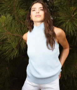 The High Neck Sweater Vest - Powder Blue & White Sand -Summersalt Shop The High Neck Sweater Vest Powder Blue 3