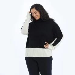 The Coziest Cashmere Blend Turtleneck - Sea Urchin & White Sand 5 The Coziest Cashmere Blend Turtleneck - Sea Urchin & White Sand -Summersalt Shop Turtleneck Black Front
