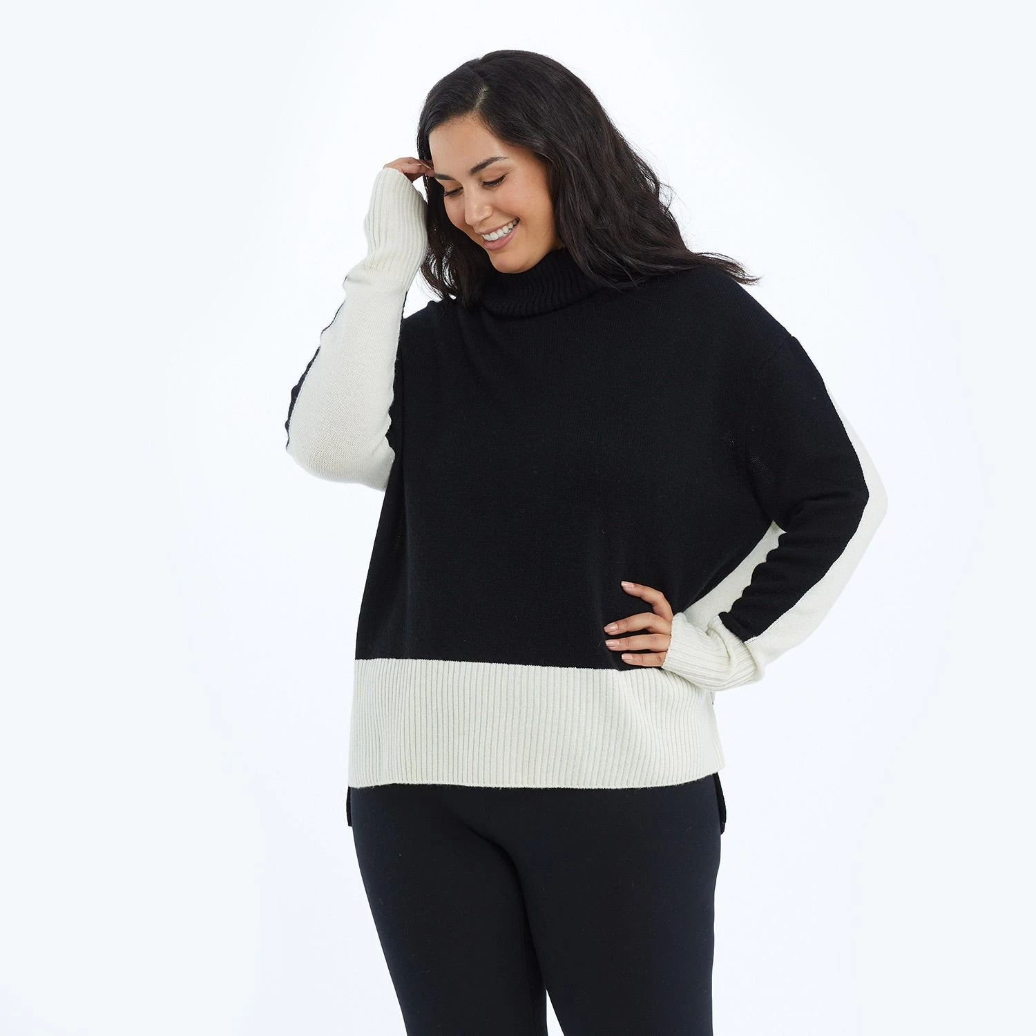 The Coziest Cashmere Blend Turtleneck - Sea Urchin & White Sand The Coziest Cashmere Blend Turtleneck - Sea Urchin & White Sand -Summersalt Shop Turtleneck Black Front
