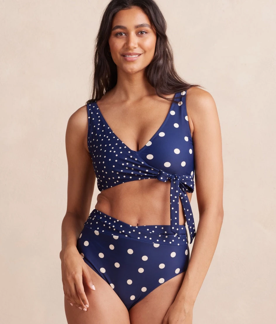 The Wrap High Leg High Rise Bikini Bottom - Nautical Sky & Coastal Dot The Wrap High Leg High Rise Bikini Bottom - Nautical Sky & Coastal Dot -Summersalt Shop WrapHLHRNauticalSkyCoastalDotFront