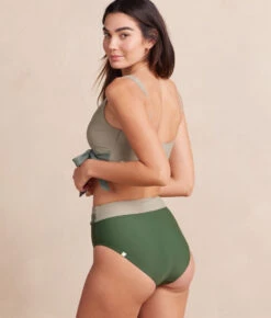 The Wrap High Leg High Rise Bikini Bottom - Olive & Palm & Pebble