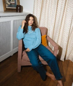 The Year-Round Balloon Sleeve Pompom Sweater - Glacier 4 The Year-Round Balloon Sleeve Pompom Sweater - Glacier -Summersalt Shop Year Round Balloon Sleeve Pompom Sweater Glacier 3