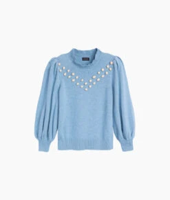 The Year-Round Balloon Sleeve Pompom Sweater - Glacier 6 The Year-Round Balloon Sleeve Pompom Sweater - Glacier -Summersalt Shop Year Round Balloon Sleeve Pompom Sweater Glacier 5