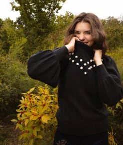 The Year-Round Balloon Sleeve Pompom Sweater - Sea Urchin -Summersalt Shop Year Round Balloon Sleeve Pompom Sweater Sea Urchin 3