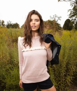 The Year-Round Crewneck Ruffle Sweater - Petal
