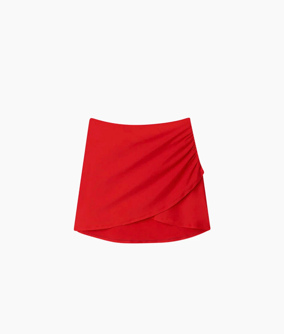 The Ruched Swim Skirt - Lava The Ruched Swim Skirt - Lava -Summersalt Shop flatlaygraybackground 24