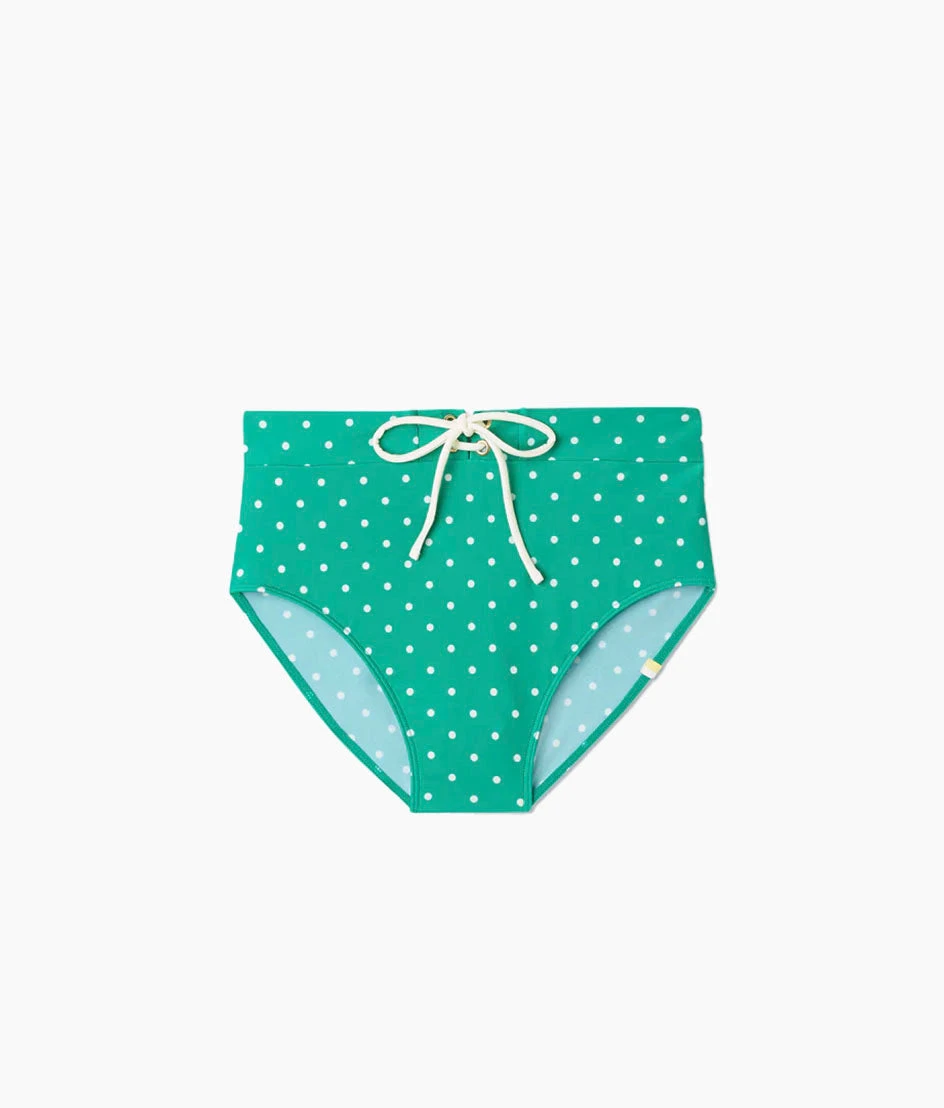 The Lace-Up High Leg High Rise Bikini Bottom - Seaglass Dot The Lace-Up High Leg High Rise Bikini Bottom - Seaglass Dot -Summersalt Shop flatlaygraybackground 65