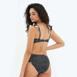 The Ruffle High Leg High Rise Bikini Bottom - On The Dot -Summersalt Shop ruffleHLHR black back web 4